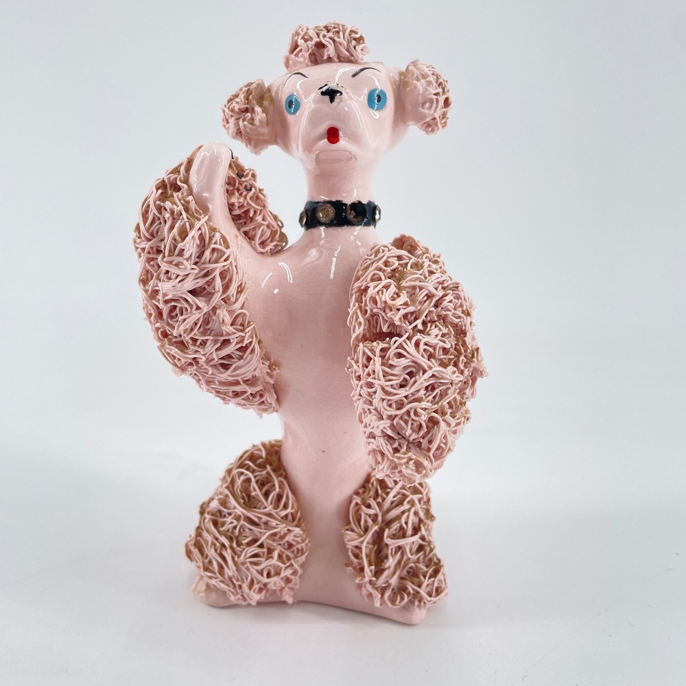 Vintage Relco Japan Pink Sitting Spaghetti Poodle Figure Mid Century 7 Inch READ